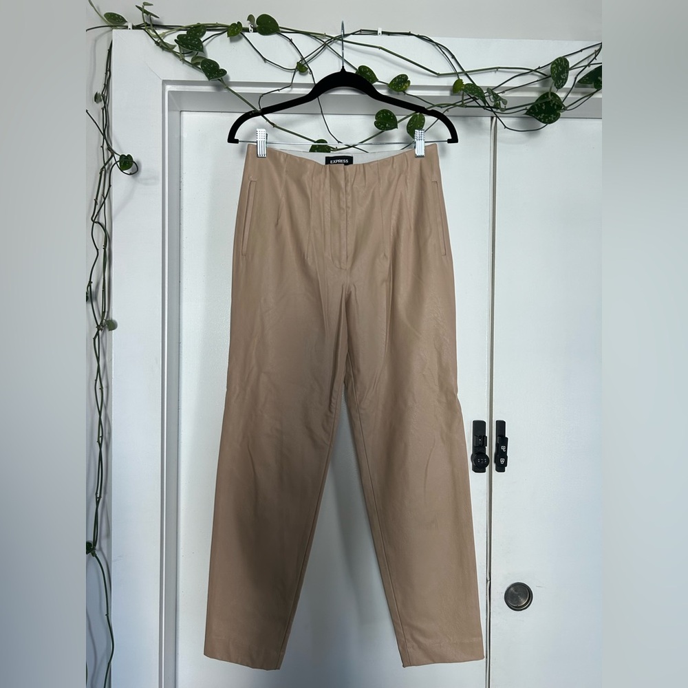 Express Women's Tan Straight Leg Leather Pants